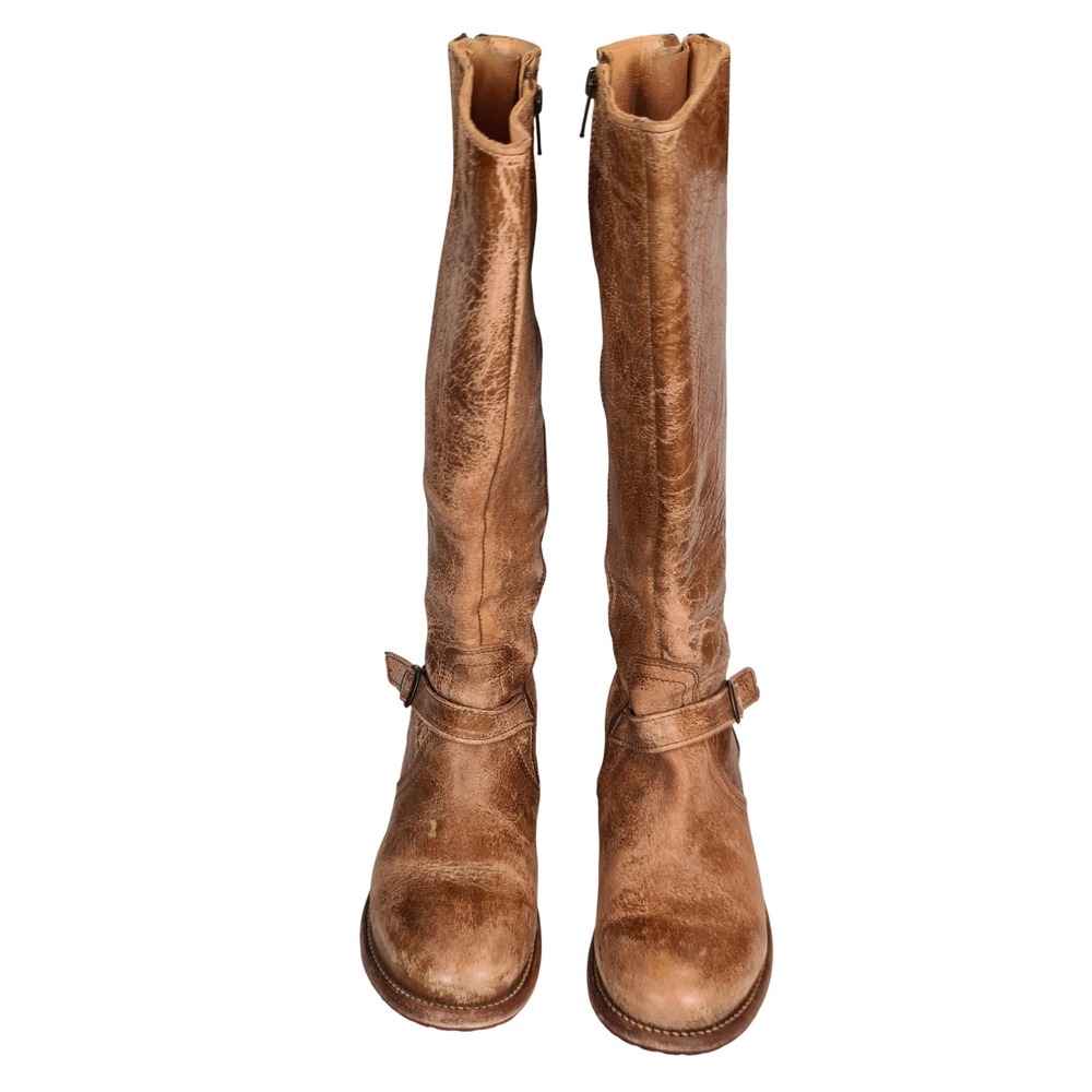 Bed Stu Cobbler Tan Leather Knee High Tall Moto Riding Boots 10 Distressed Zip - Picture 13 of 16